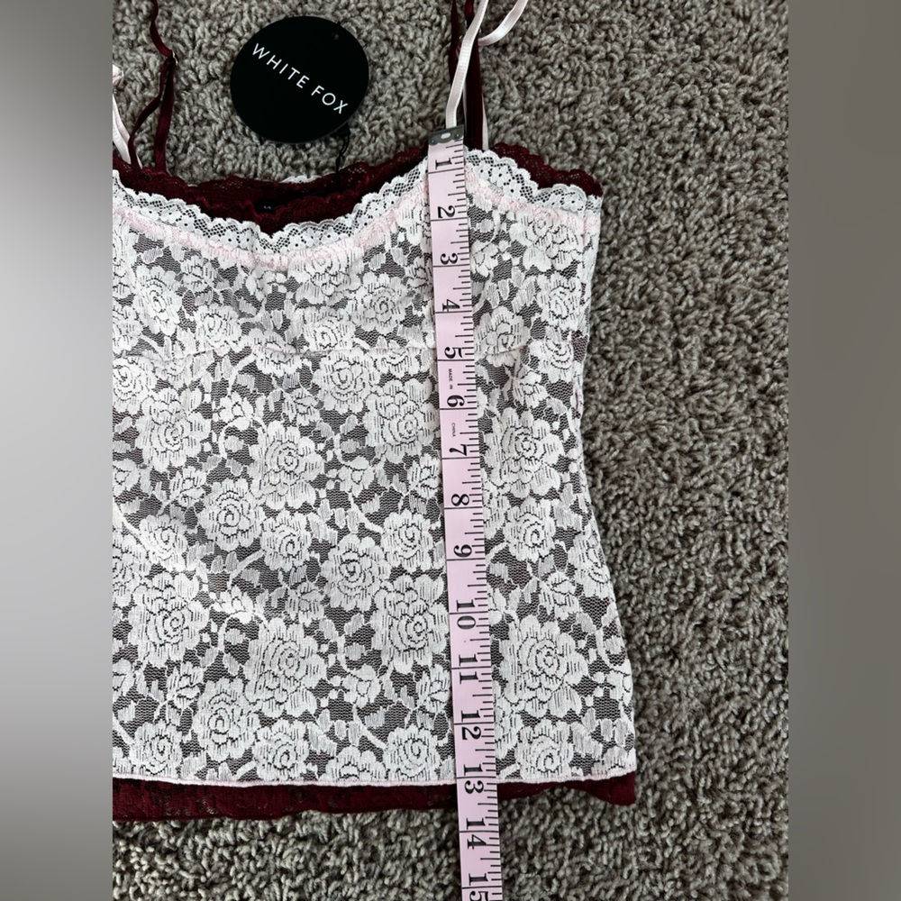 NEW WHITE FOX Lace Trim Cami Top - Pink and White Size Medium - Picture 4 of 5